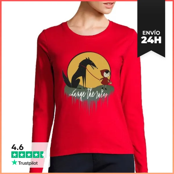 Camiseta Mujer Manga Larga Caperucita Roja Feminista Cambia Las