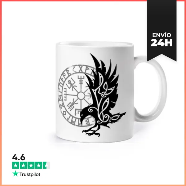 Taza Nórdico Cuervo Vegvisir Símbolo Vikingo LaTostadora