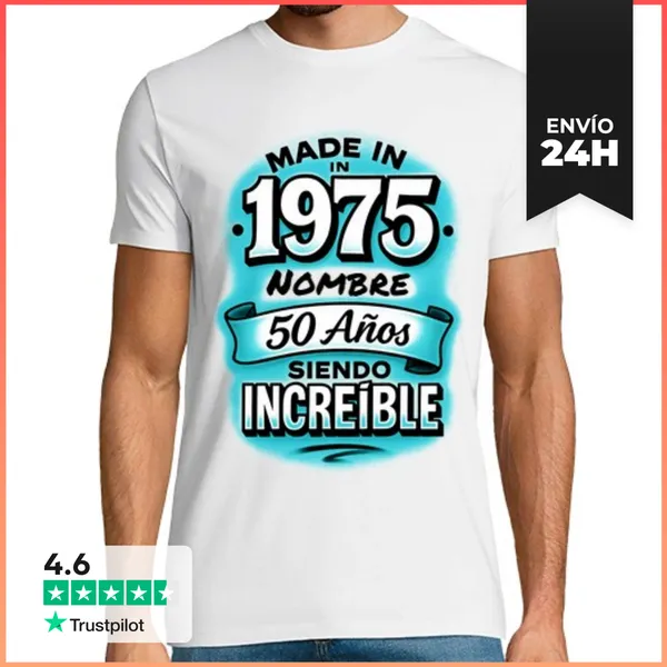 Camiseta Hombre Clásica Made In 1975 50 Años Personalizado