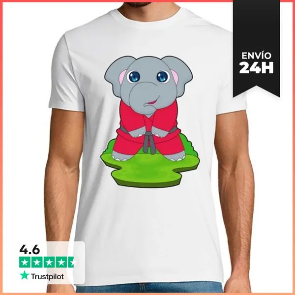 Camiseta Hombre Clásica Karate De Artes Marciales Con Elefantes