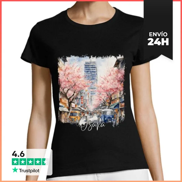 Camiseta Mujer Clásica Acuarela De Osaka, Osaka Japón LaTostadora
