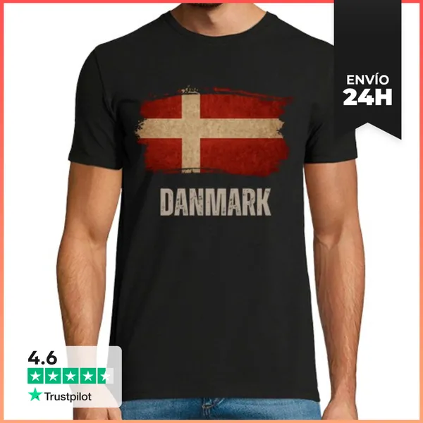 Camiseta Hombre Clásica Bandera Grunge De Dinamarca, Amo