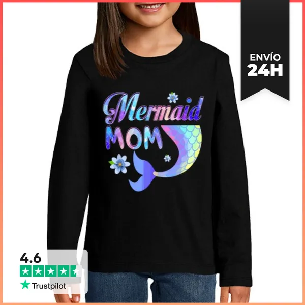 Camiseta Manga Larga Para Niños Mamá Sirena Divertida Madre