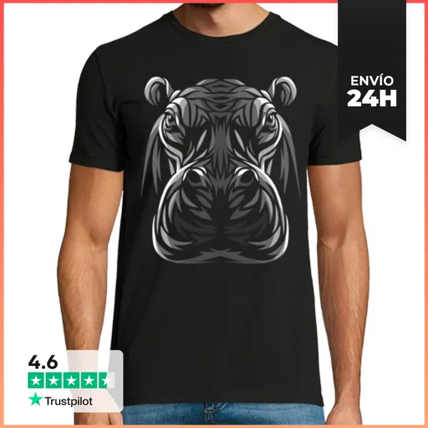 Camiseta Hombre Clásica Hipopotamo Tribal LaTostadora