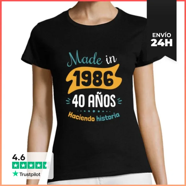 Camiseta Mujer Clásica Made In 1986, 40 Años Haciendo Historia