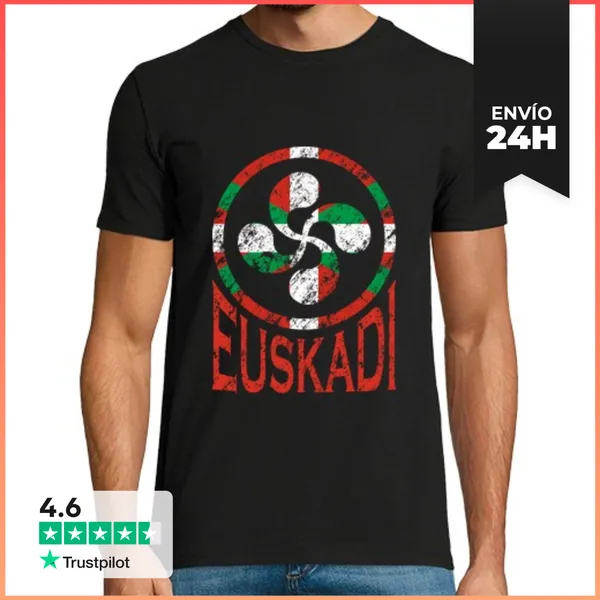 Camiseta Hombre Clásica Lauburu Vasco Con La Ikurriña. Bandera