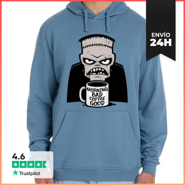 Sudadera Unisex Con Capucha Mañana Mal Café Buen Frankenstein