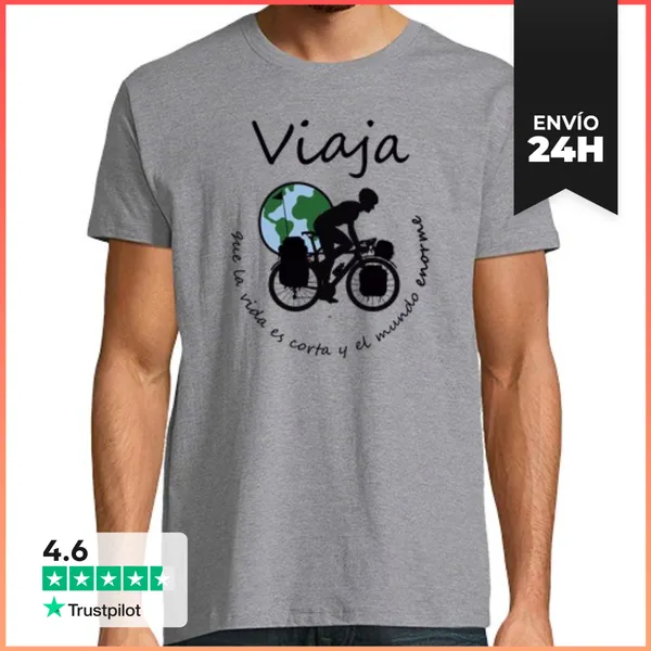 Camiseta Hombre Clásica Viaja Que La Vida Es Corta Y El Mundo