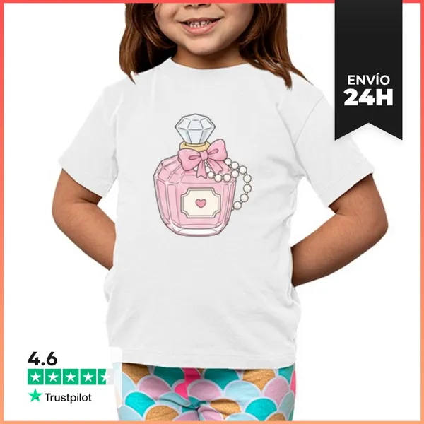 Camiseta Clásica Para Niños Frasco De Perfume Rosa Con Lazo Y