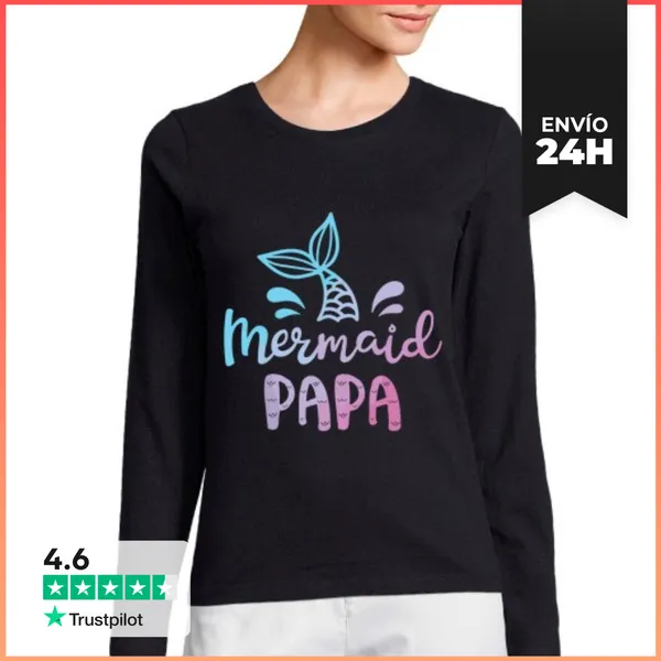 Camiseta Mujer Manga Larga Papá Sirena Divertido Papá Tritón Papá