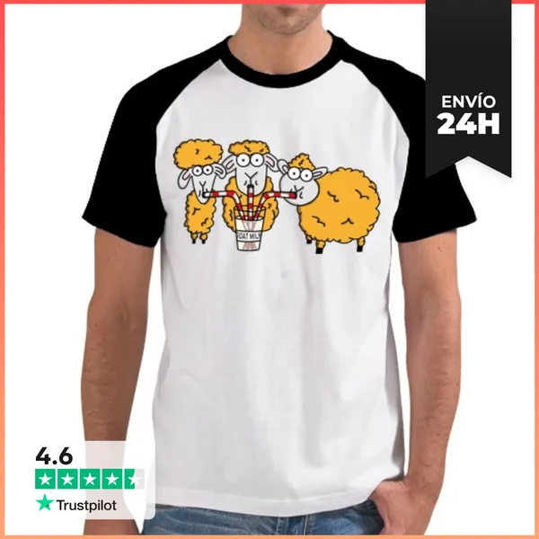 Camiseta Hombre, Estilo Béisbol Ovejas Bebiendo Leche LaTostadora