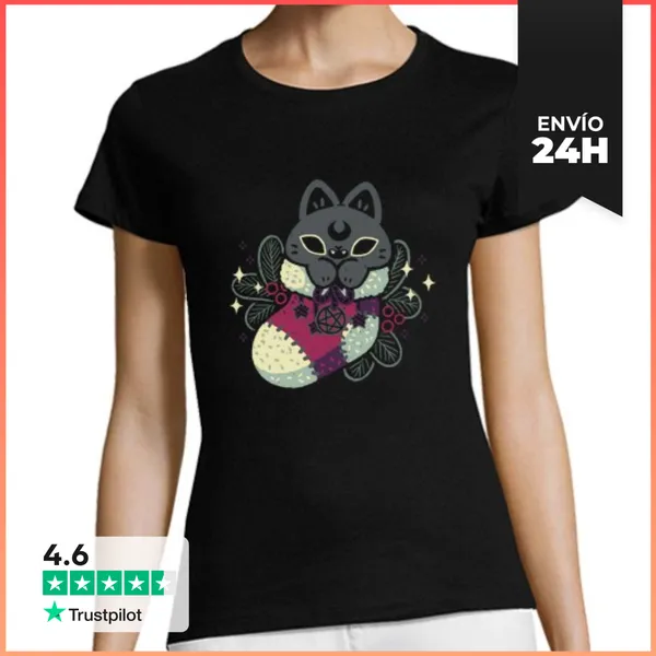 Camiseta Mujer Clásica Calcetín Navideño De Gato Gótico