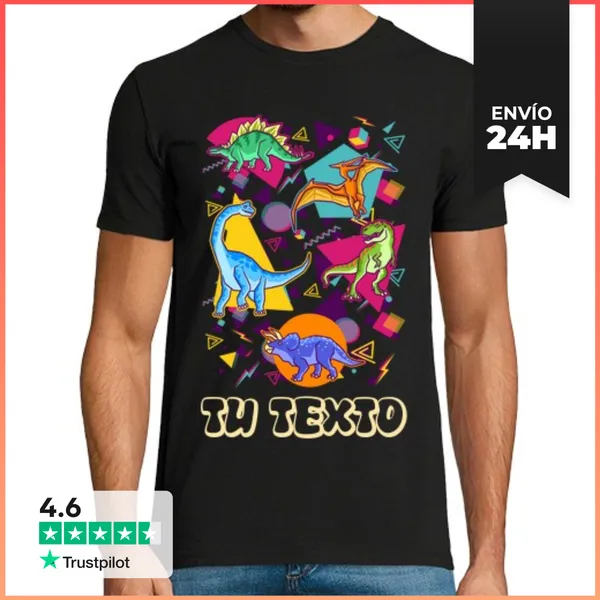Camiseta Hombre Clásica Dinosaurios Textura De Los 80 O 90