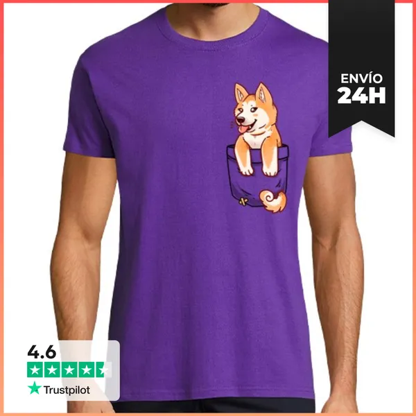 Camiseta Hombre Clásica Bolsillo Lindo Akita Cachorro - Camisa