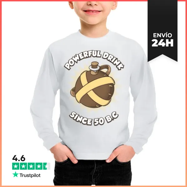 Camiseta Manga Larga Para Niños Bebida Poderosa LaTostadora