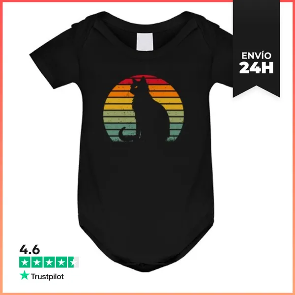 Body Bebé SILUETA GATO PUESTA DE SOL RETRO LaTostadora