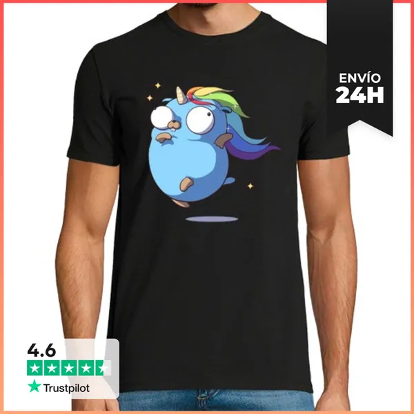 Camiseta Hombre Clásica Unicornio Golang Gopher LaTostadora