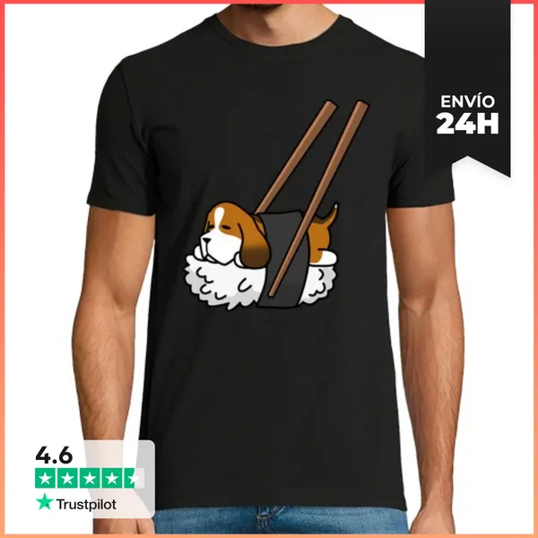 Camiseta Hombre Clásica Perro Basset Hound Sushi LaTostadora