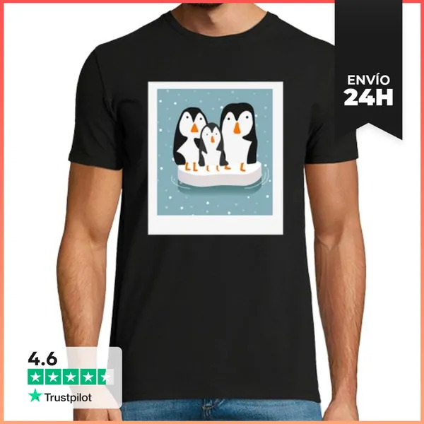 Camiseta Hombre Clásica Cute Penguin Family On Ice Floe