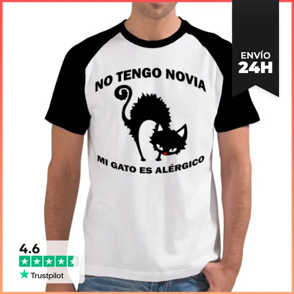 Camiseta Hombre, Estilo Béisbol No Tengo Novia, Mi Gato Es