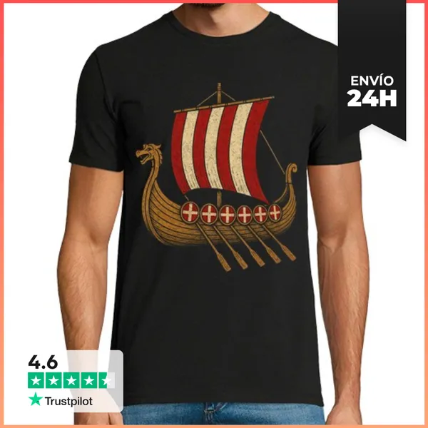 Camiseta Hombre Clásica Barco Vikingo Valhalla Astillero Floki