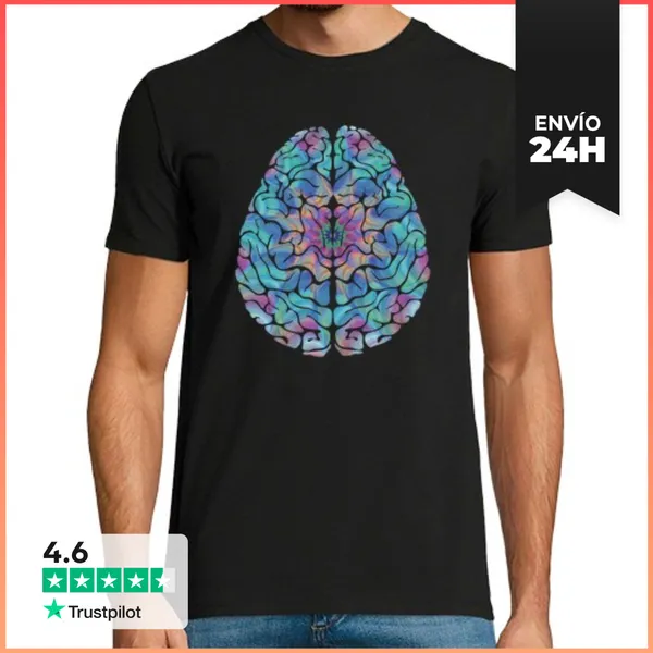 Camiseta Hombre Clásica Anatomía Humana Cerebro Psicodélico