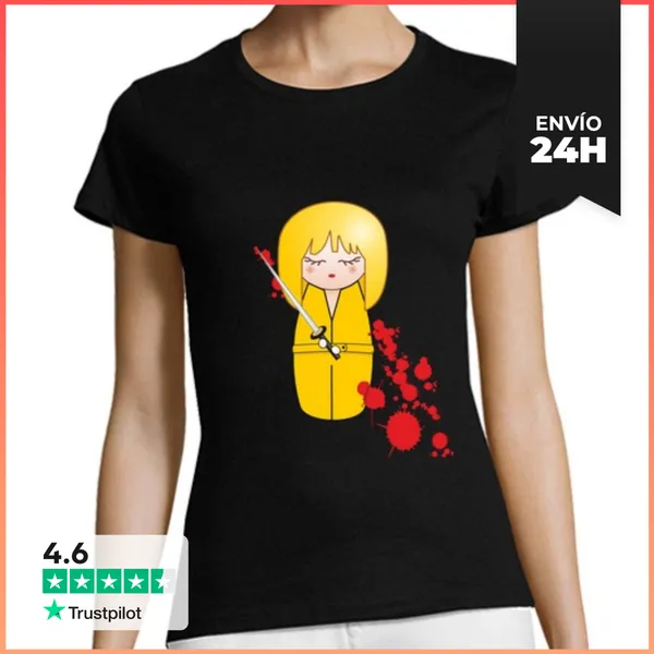 Camiseta Mujer Clásica Camiseta Amarilla Kokeshi Beatrix (Kill