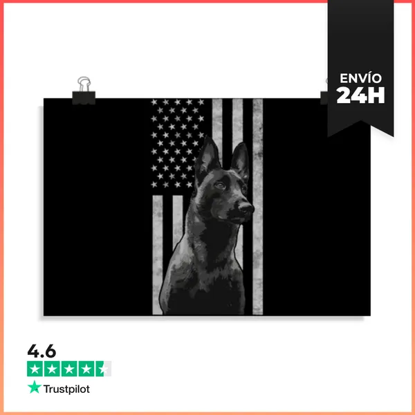 Póster Horizontal Perro Policía Malinois Orgulloso Dueño Eeuu K9