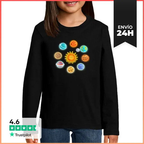 Camiseta Manga Larga Para Niños Planetas LaTostadora