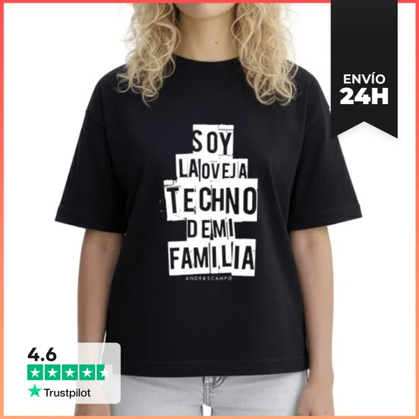 Camiseta Mujer Boxy Oveja Techno Black Chica LaTostadora