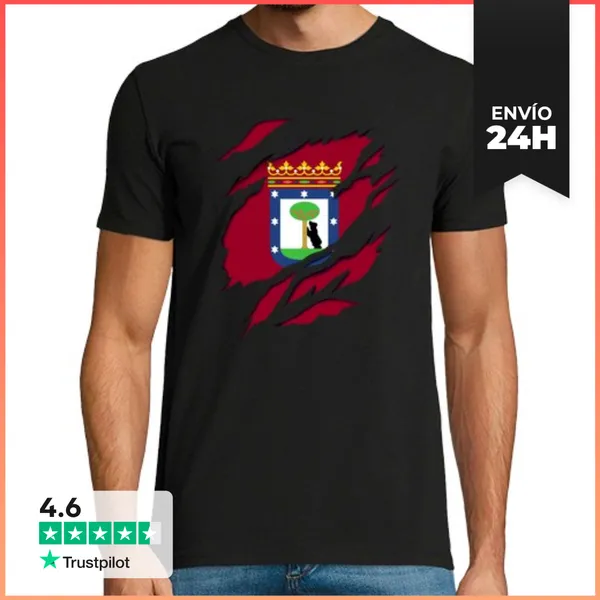 Camiseta Hombre Clásica Bandera Y Escudo Madrid Ciudad