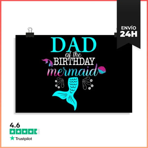 Póster Horizontal Papá De La Sirena De Cumpleaños A Juego