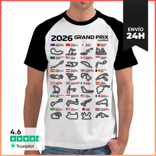 Camiseta Hombre, Estilo Béisbol F1 CALENDARIO CIRCUITOS GRANDES