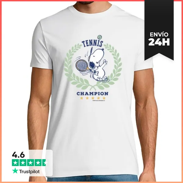 Camiseta Hombre Clásica Snoopy Tennis Champion LaTostadora