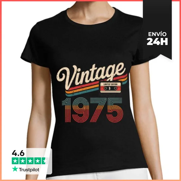Camiseta Mujer Clásica 1975 - Clásico Vintage Fabricado En 197