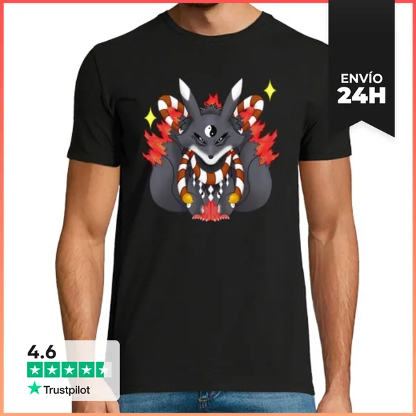 Camiseta Hombre Clásica Kitsune De Nueve Colas Digital
