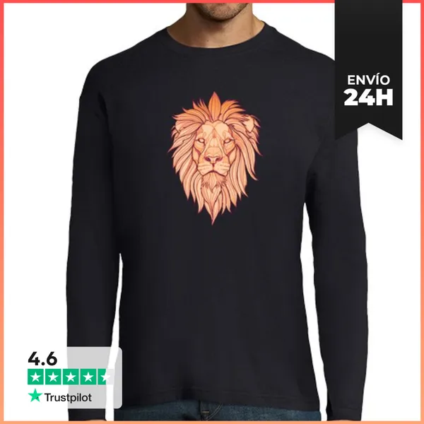Camiseta Hombre Manga Larga Dibujo De Boceto De Cabeza De León