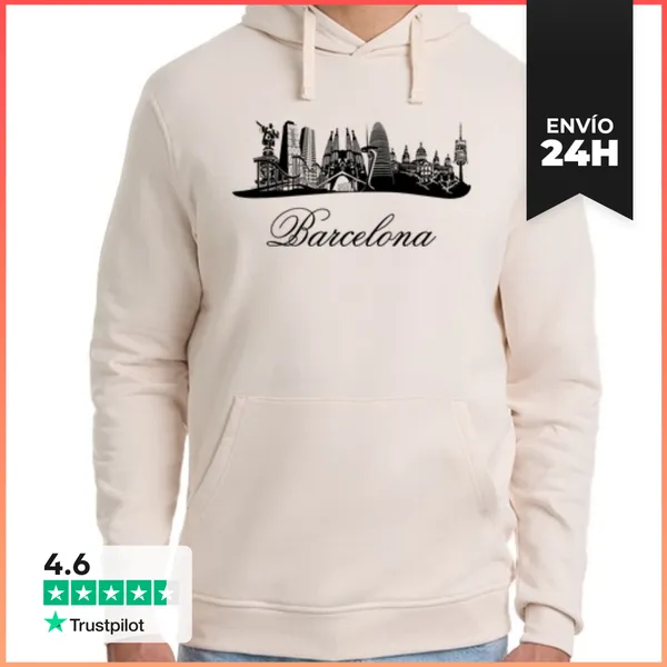 Sudadera Unisex Con Capucha Barcelona Skyline (España)