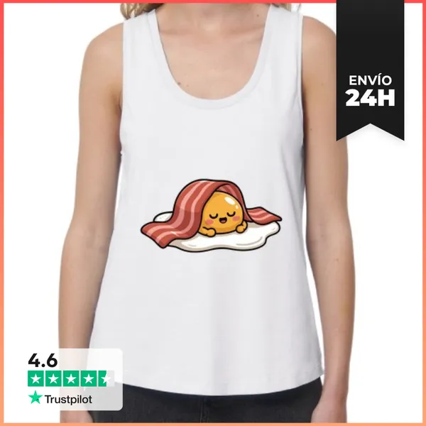 Camiseta Mujer Sin Mangas, Loose Fit Huevo Durmiendo Con Tocino