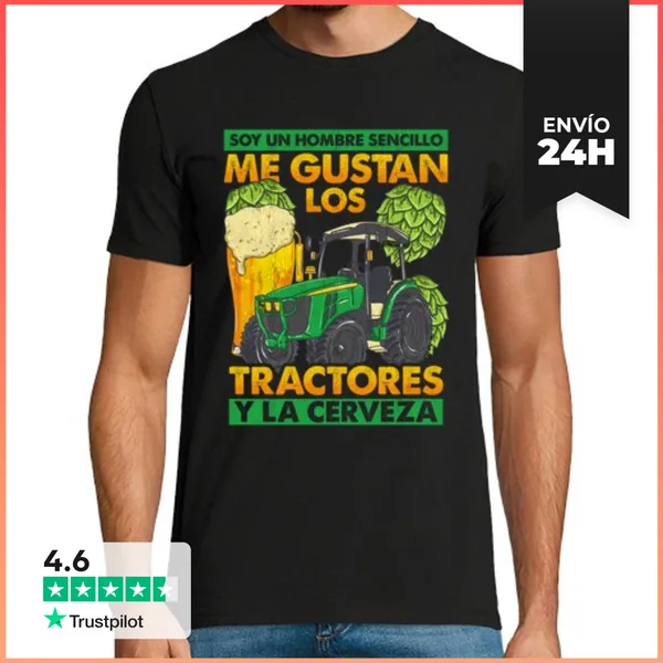 Camiseta Hombre Clásica Me Gustan Los Tractores Y La Cerveza