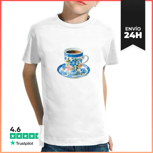 Camiseta Clásica Para Niños Taza De Café Floreada Y Platillo
