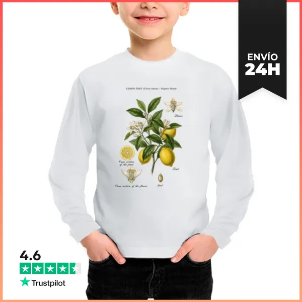 Camiseta Manga Larga Para Niños Estudio Botánico De Limonero