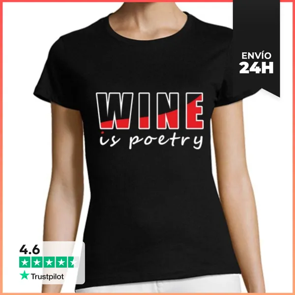 Camiseta Mujer Clásica El Vino Es Poesía Blanco LaTostadora