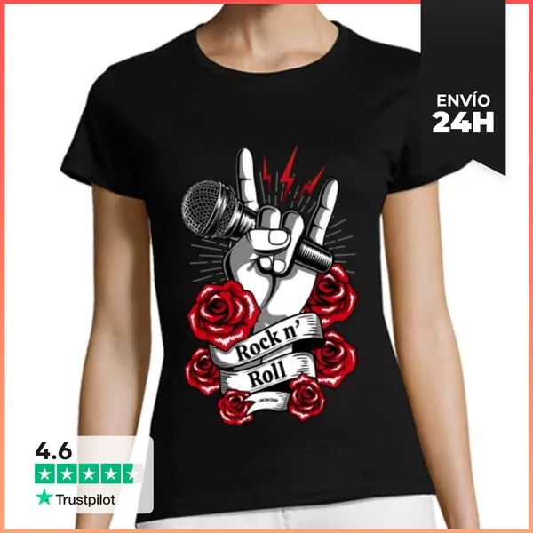 Camiseta Mujer Clásica Rock N Roll - Rosas De Metal LaTostadora