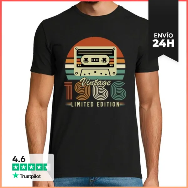 Camiseta Hombre Clásica 60 Años 1966 Vintage Cumpleaños Retro