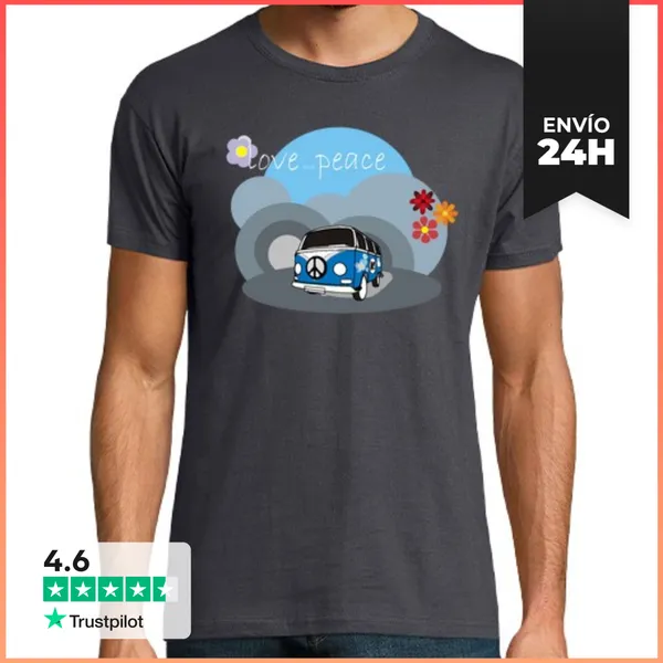 Camiseta Hombre Clásica Tostada Furgoneta Hippie V.02 LaTostadora