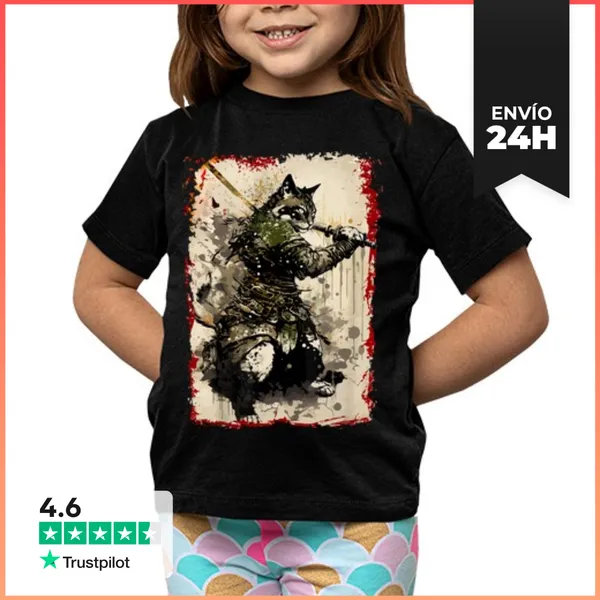 Camiseta Clásica Para Niños Gato Samurái Japonés Vintage