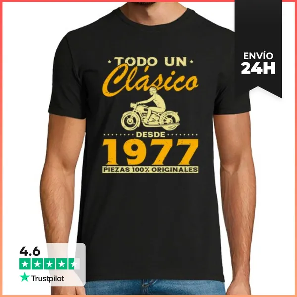 Camiseta Hombre Clásica Nacido En 1977 Motero Todo Un Clásico