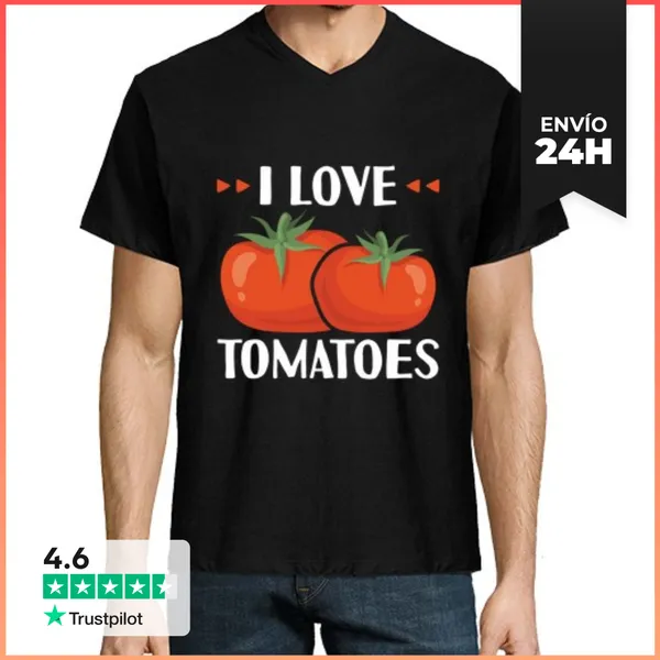 Camiseta Hombre, Cuello Pico Jardinería Amo Los Tomates Jardinero