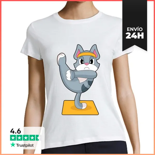 Camiseta Mujer Clásica Gimnasia De Fitness Y Yoga Para Gatos